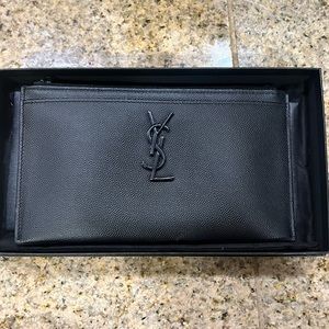 Saint Laurent Bill Pouch Monogram Grain de Poudre Embossed Leather Black